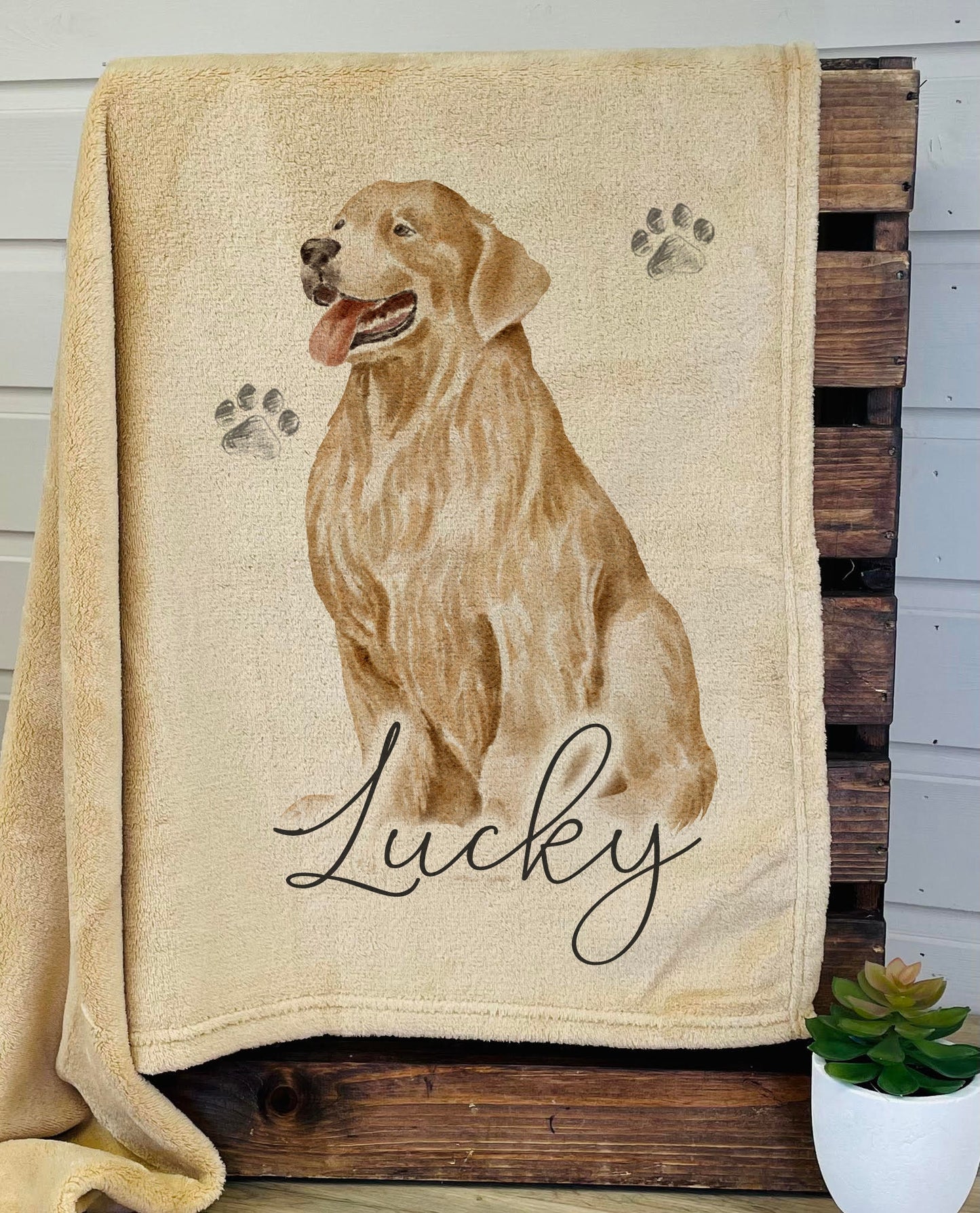 Personalised Golden Retriever Fleece Printed Pet Blanket