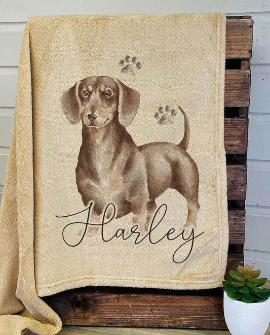 Personalised Dachshund Fleece Printed Pet Blanket