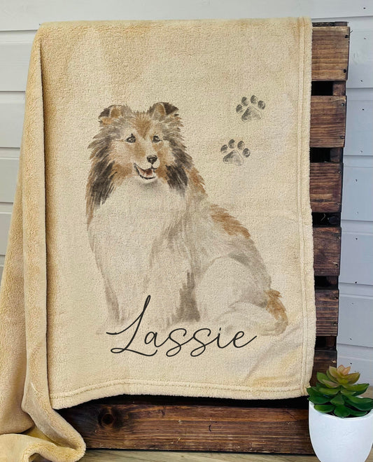 Personalised Rough Collie Fleece Printed Pet Blanket