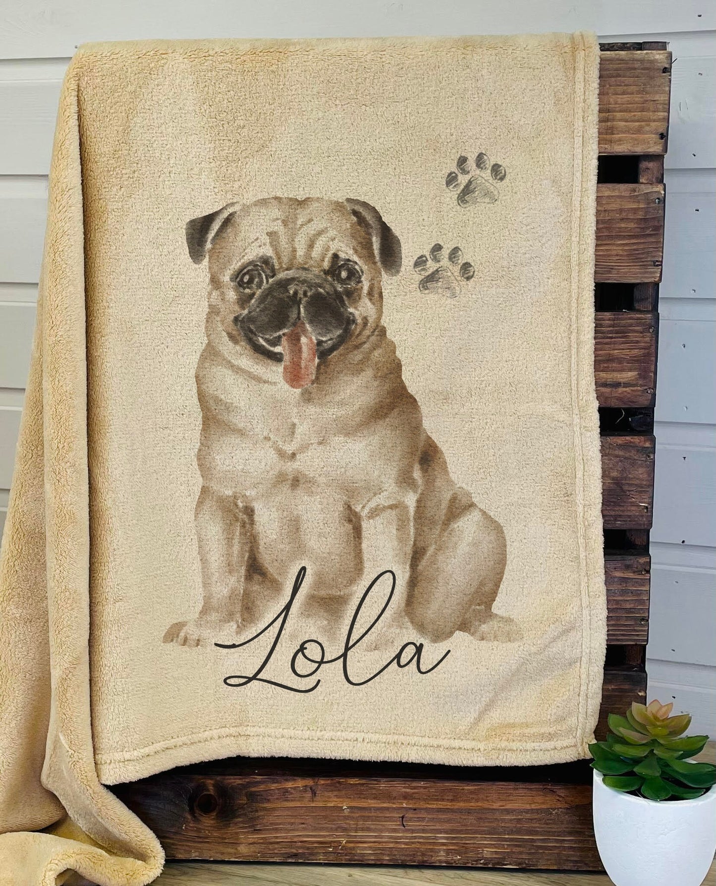 Personalised Pug Fleece Printed Pet Blanket