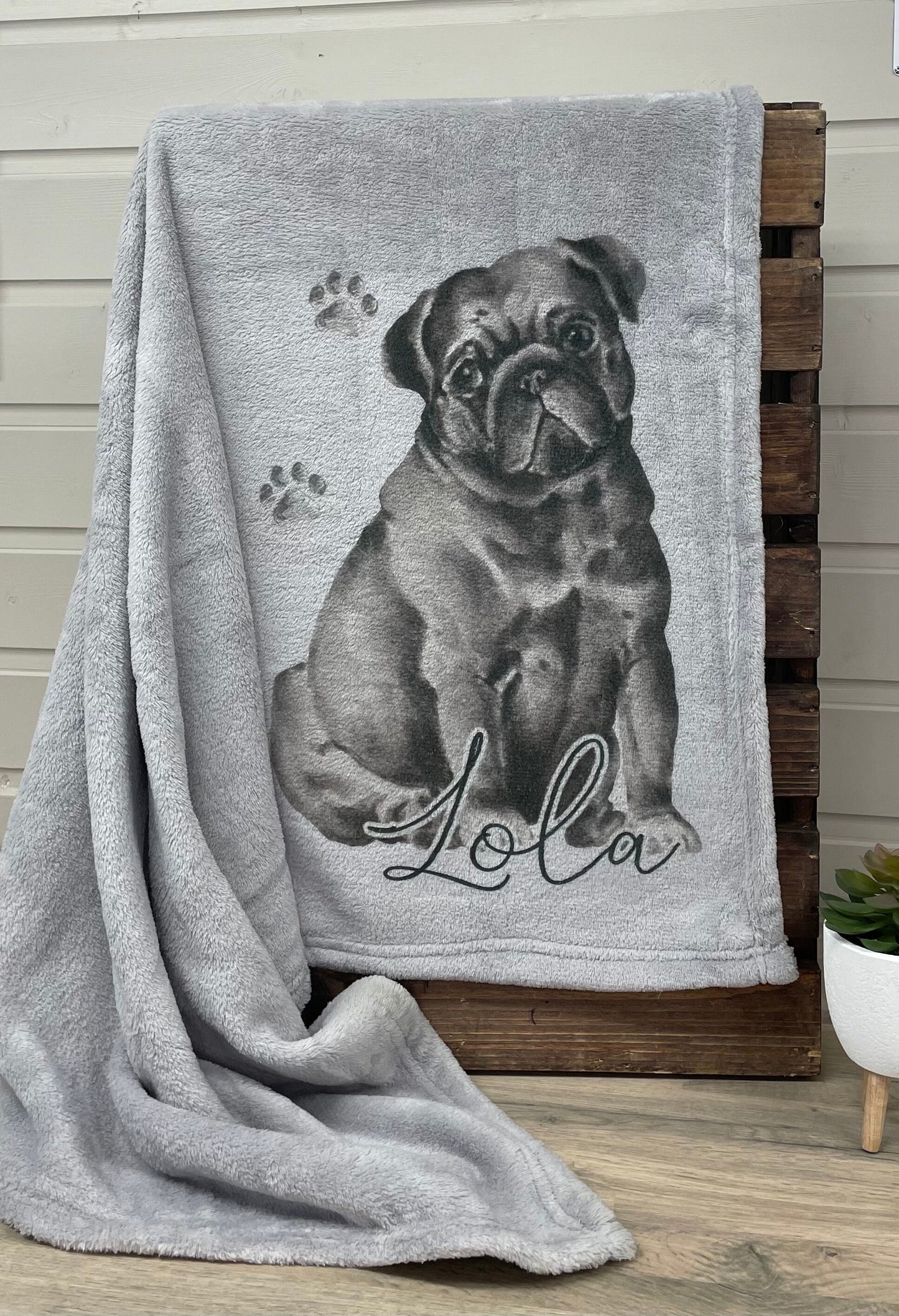 Personalised Pug Fleece Printed Pet Blanket