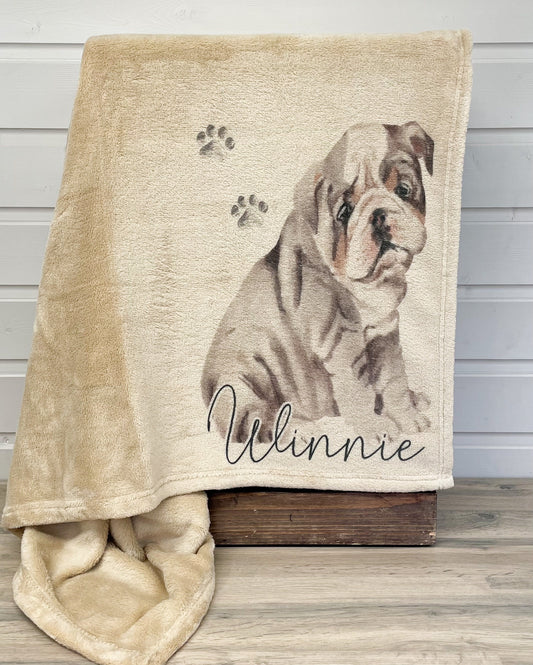 Personalised English Bulldog Fleece Printed Pet Blanket