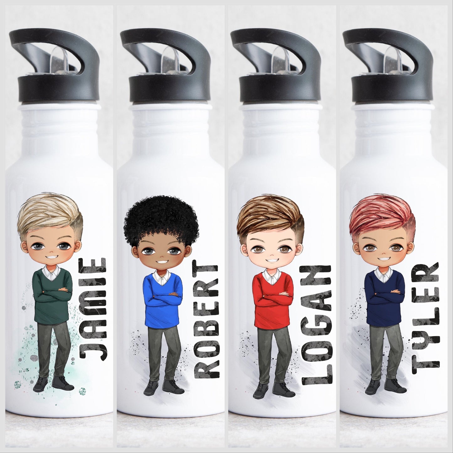 Personalised Boy Character School Water Bottle