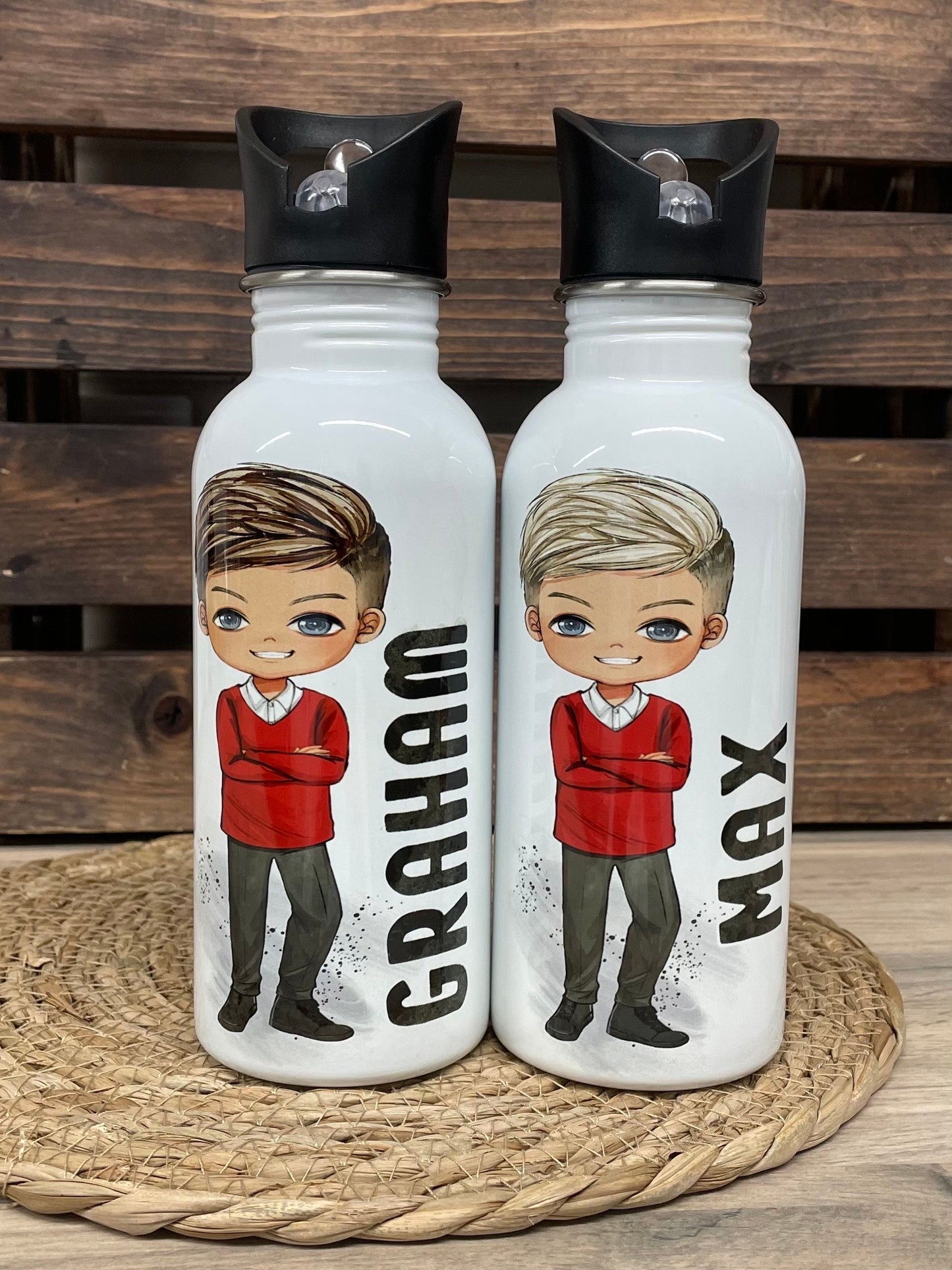 Personalised Boy Character School Water Bottle