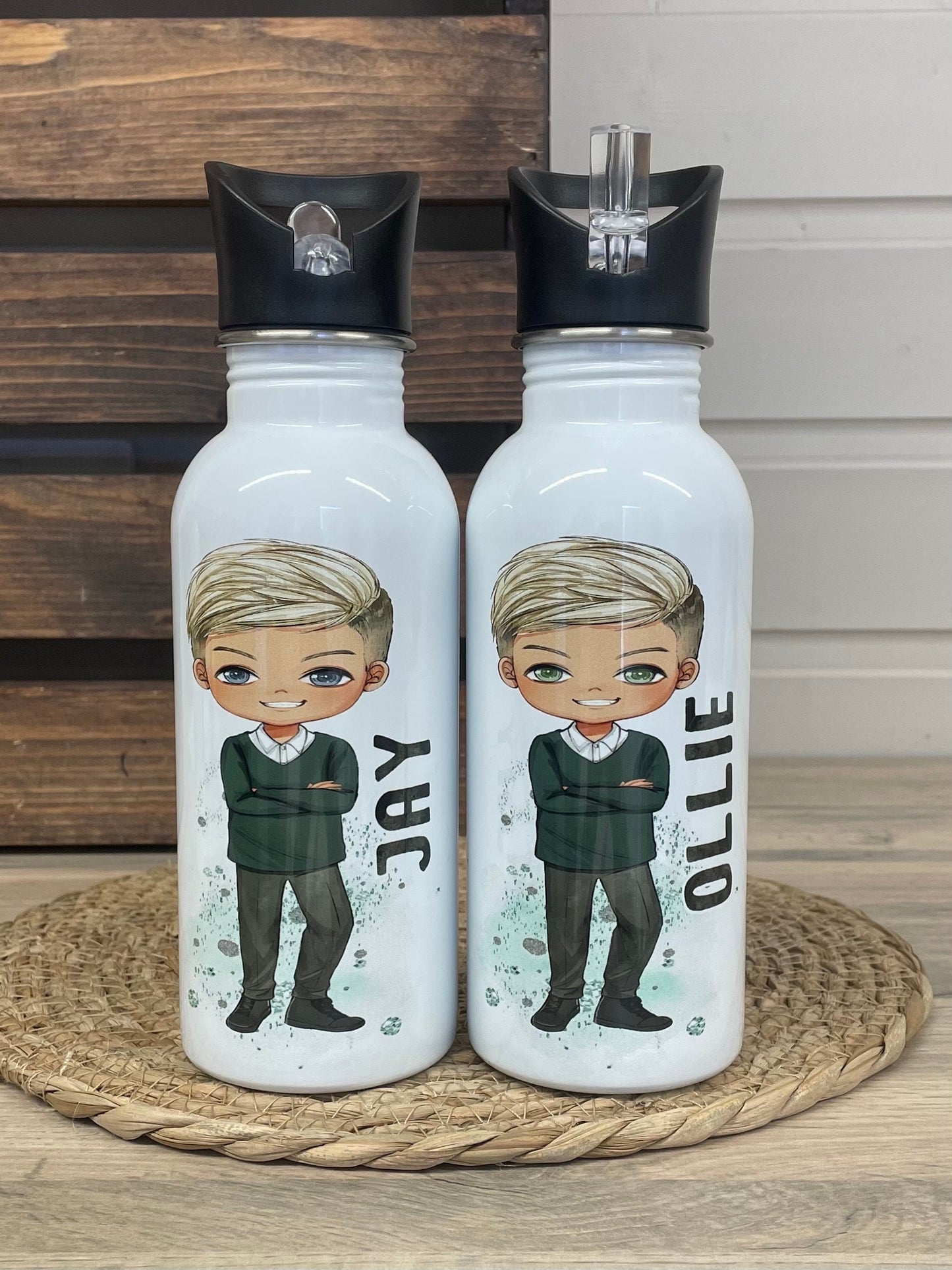 Personalised Boy Character School Water Bottle