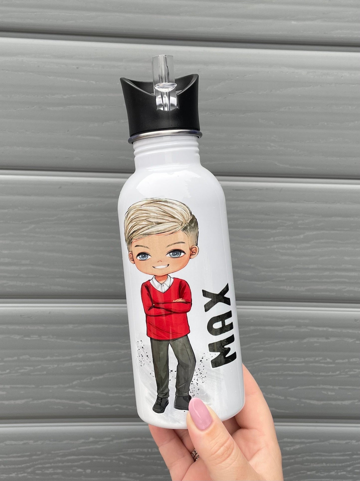 Personalised Boy Character School Water Bottle