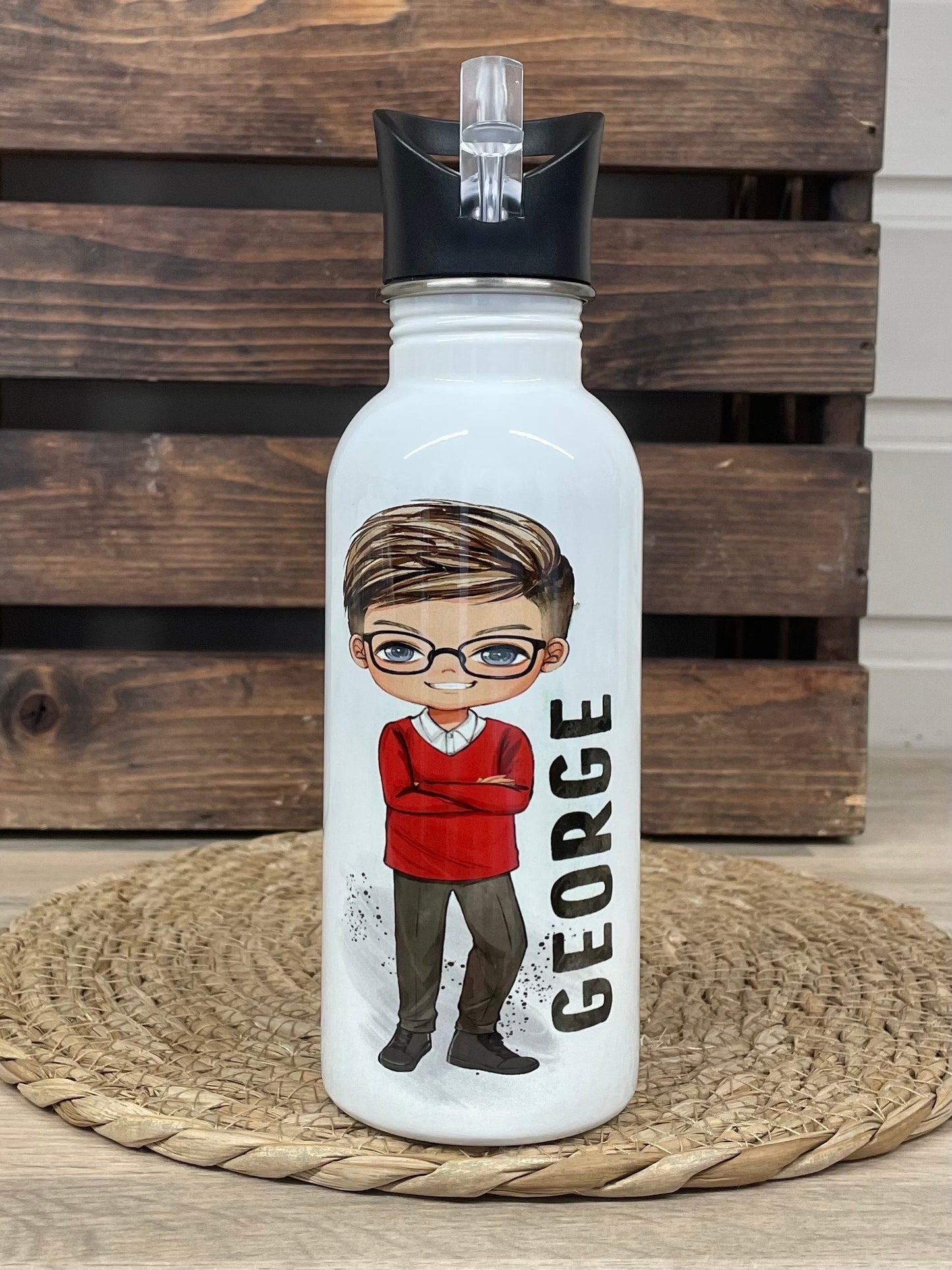 Personalised Boy Character School Water Bottle