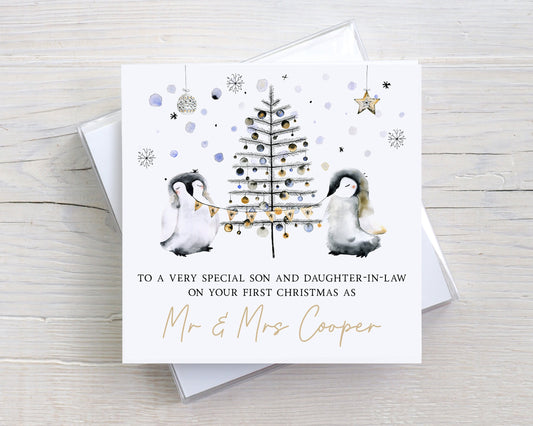 Personalised 1st Christmas as Mr & Mrs Card for Special Couple, Son and Daughter-in-Law, Daughter Son-in-Law, Couple 1st Xmas Married Card