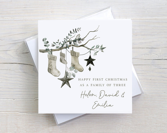 First Christmas as a Family Card | Personalised 1st Christmas as a Family of 3 | First Christmas as Mummy, Daddy and Baby Personalised Card