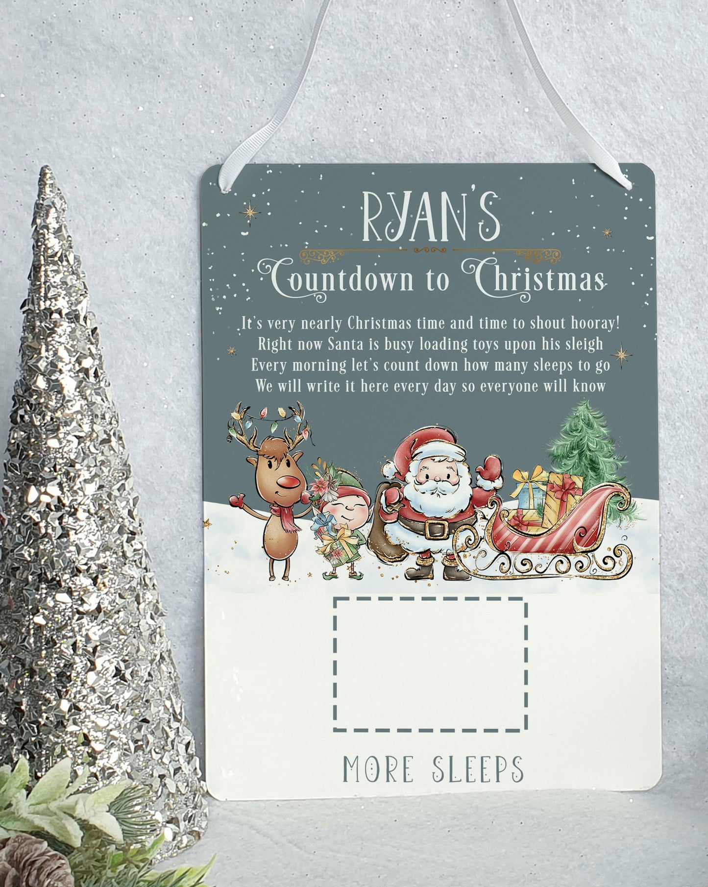 Personalised Xmas Countdown Sign | Santa Sleeps | Magnetic/Wipe Clean