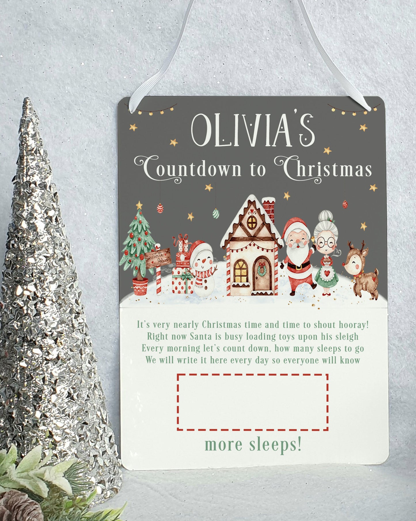 Personalised Xmas Countdown Sign | Santa Sleeps | Magnetic/Wipe Clean