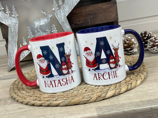 Personalised Christmas Mug, Red or Navy Santa & Reindeer Mug, Christmas Movie Mug, Hot Chocolate Mug, Christmas Eve Box, Stocking Filler