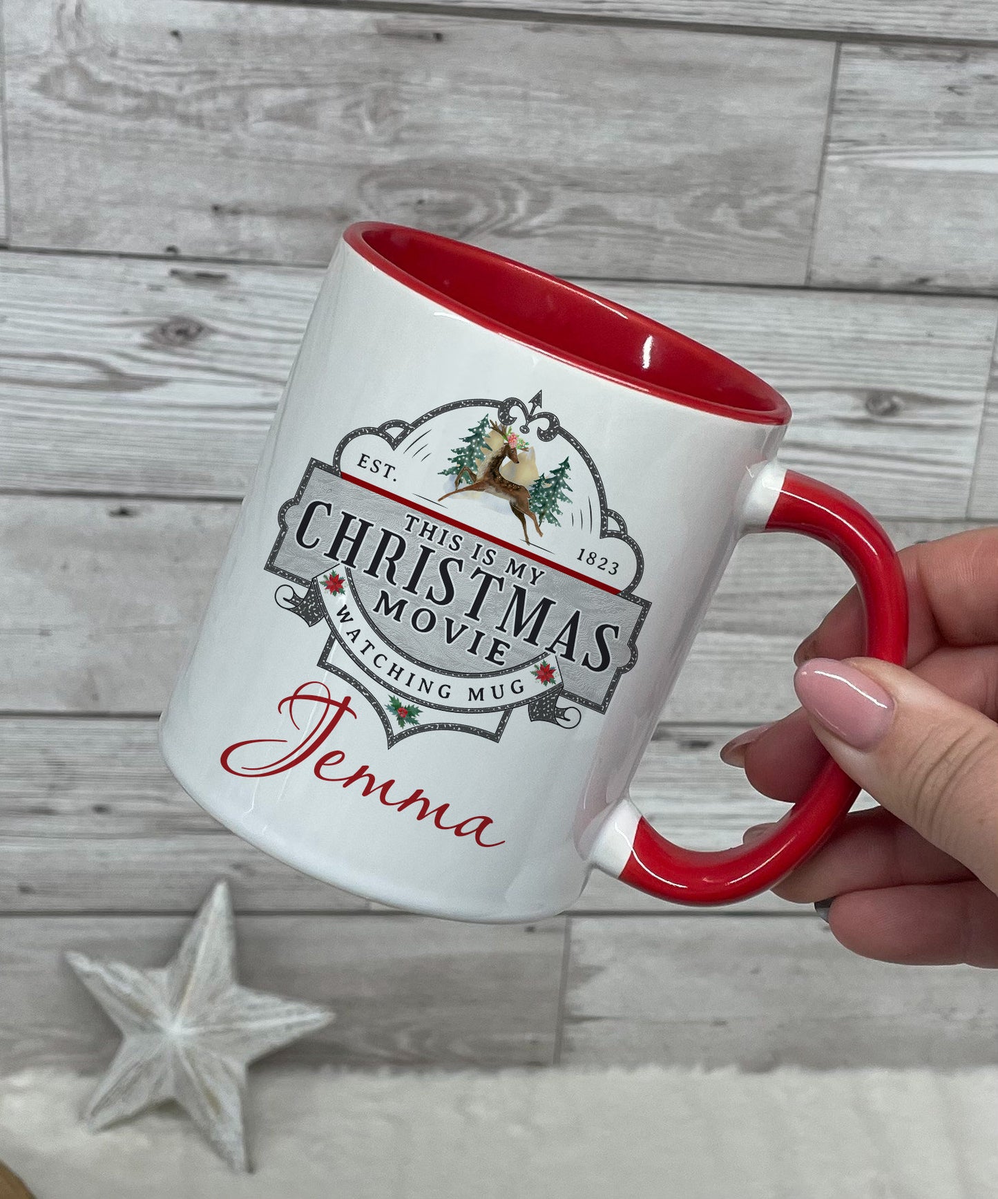 Personalised Christmas Mug, Red Hot Chocolate or Christmas Movie Watching Mug, Christmas Eve Box, Secret Santa Gift, Family Christmas Mugs