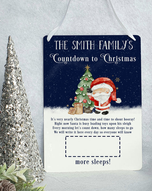 Personalised Xmas Countdown Sign | Santa Sleeps | Magnetic/Wipe Clean