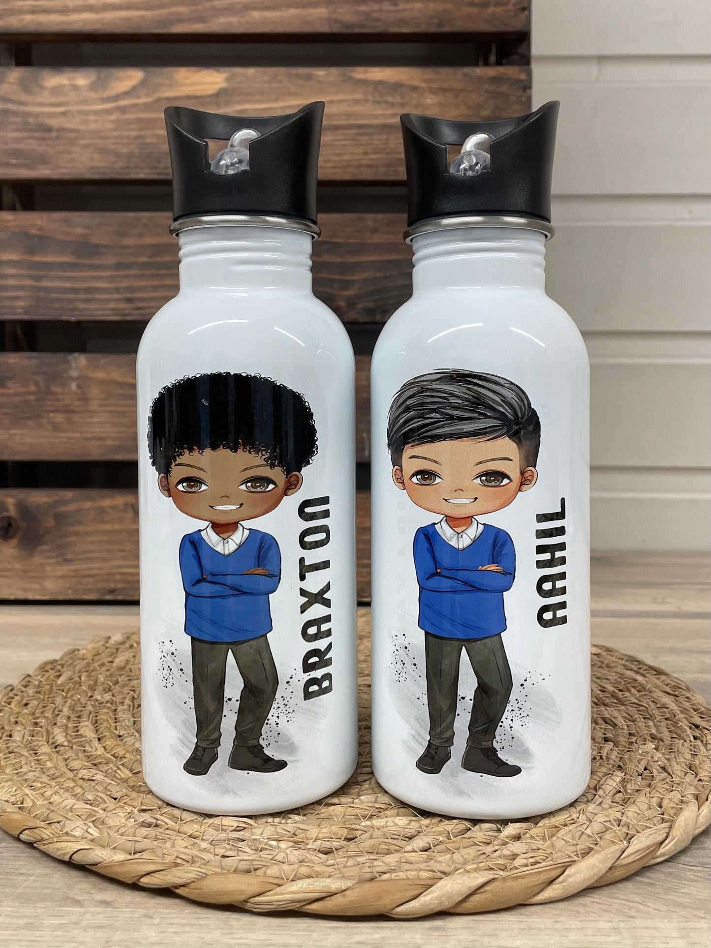 Personalised Boy Character School Water Bottle