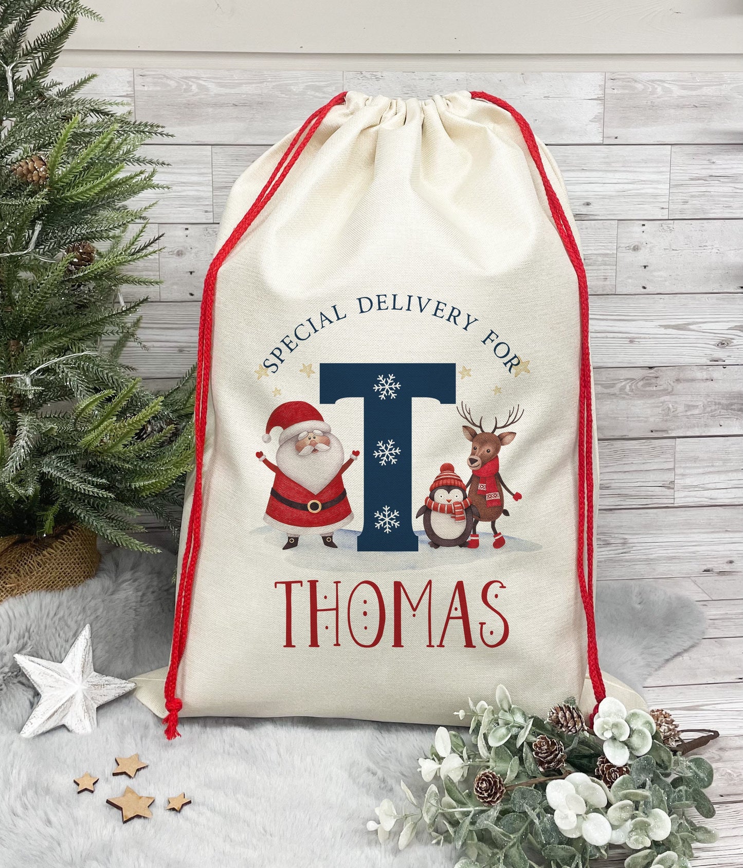 Personalised Santa Sack, Christmas Sack, Christmas Present Sack for Boys & Girls, Christmas Toy Sack with Initial and Name, Xmas Gift Bag