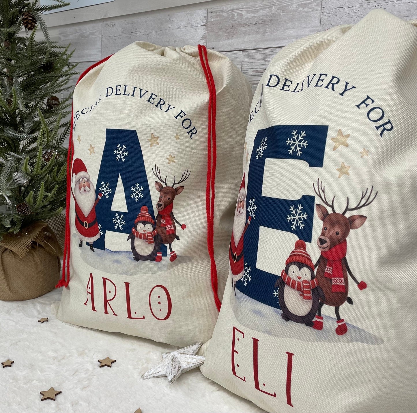 Personalised Santa Sack, Christmas Sack, Christmas Present Sack for Boys & Girls, Christmas Toy Sack with Initial and Name, Xmas Gift Bag