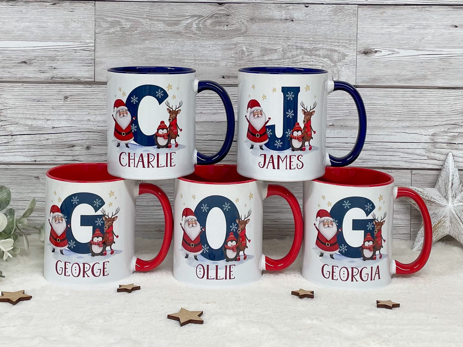 Personalised Christmas Mug, Red or Navy Santa & Reindeer Mug, Christmas Movie Mug, Hot Chocolate Mug, Christmas Eve Box, Stocking Filler