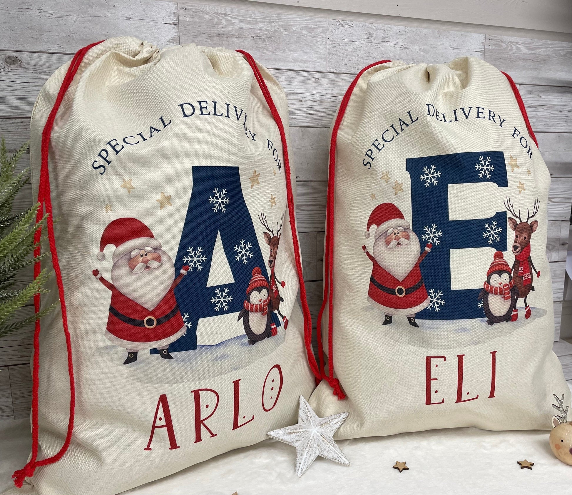 Personalised Santa Sack, Christmas Sack, Christmas Present Sack for Boys & Girls, Christmas Toy Sack with Initial and Name, Xmas Gift Bag