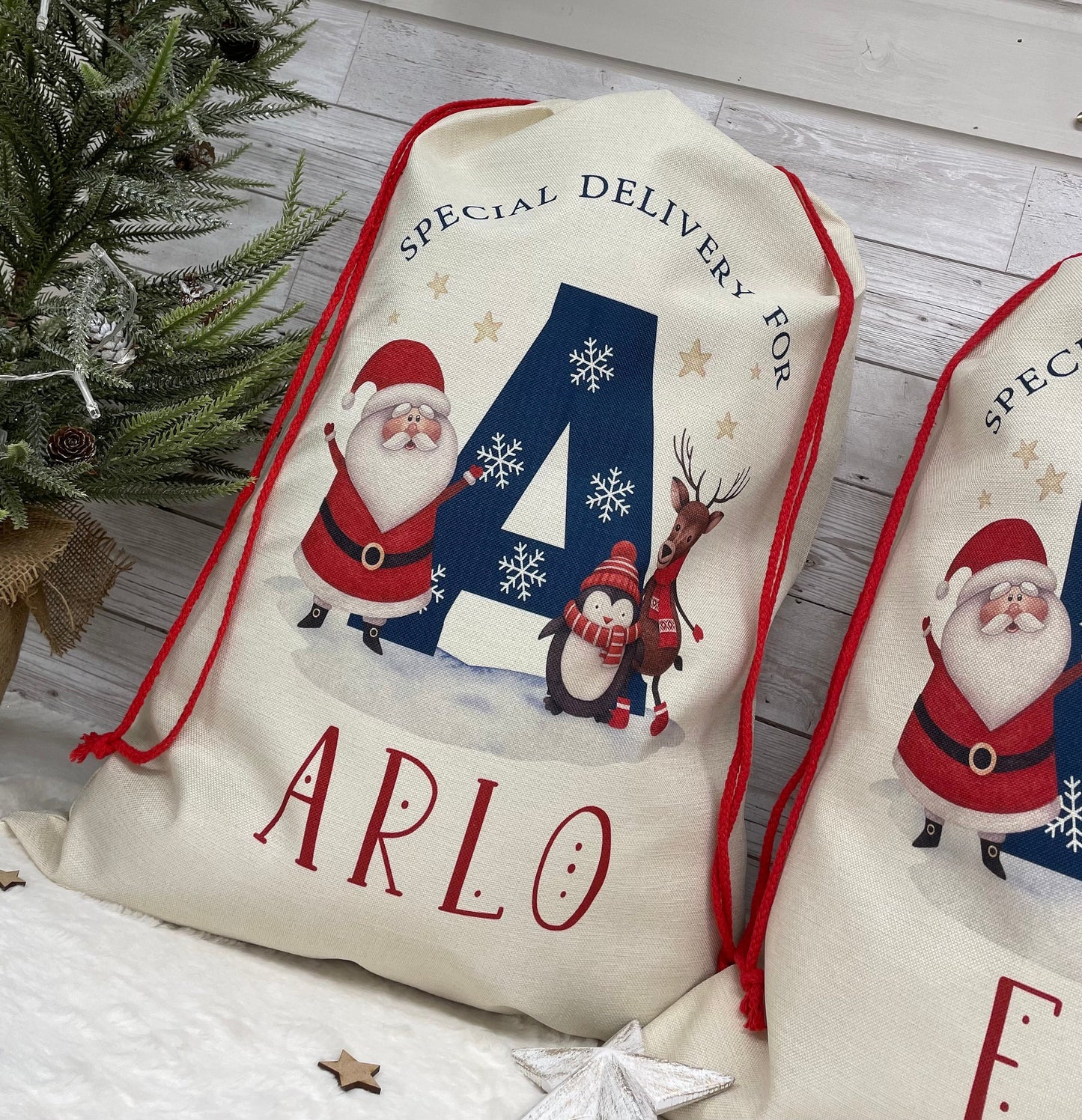 Personalised Santa Sack, Christmas Sack, Christmas Present Sack for Boys & Girls, Christmas Toy Sack with Initial and Name, Xmas Gift Bag