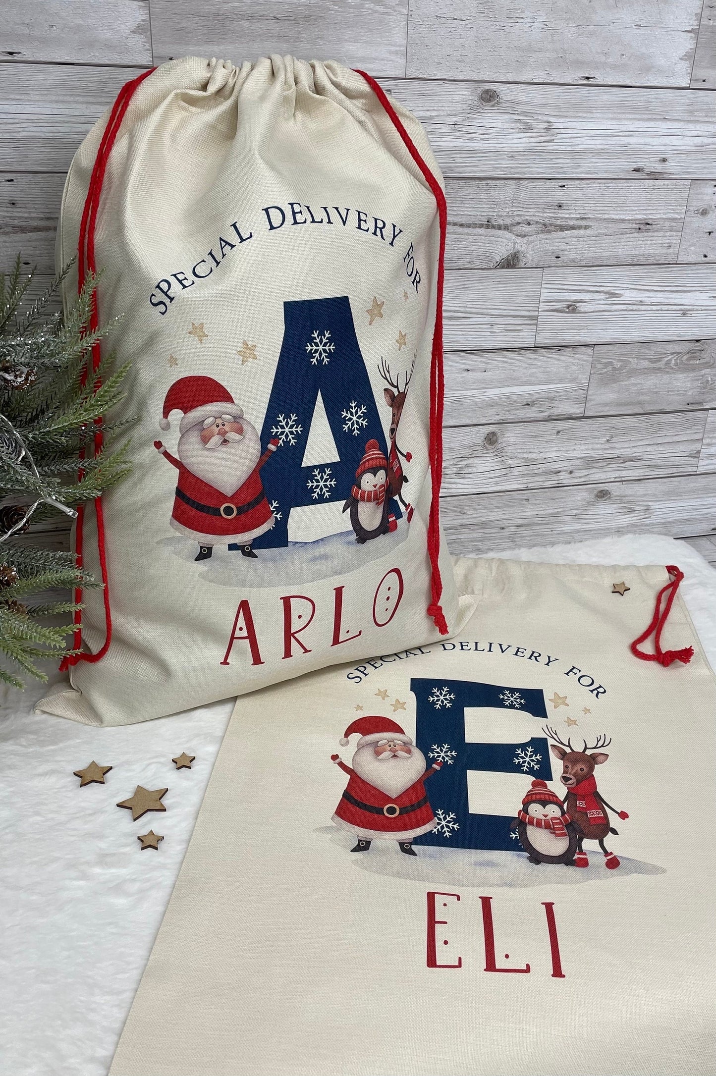 Personalised Santa Sack, Christmas Sack, Christmas Present Sack for Boys & Girls, Christmas Toy Sack with Initial and Name, Xmas Gift Bag