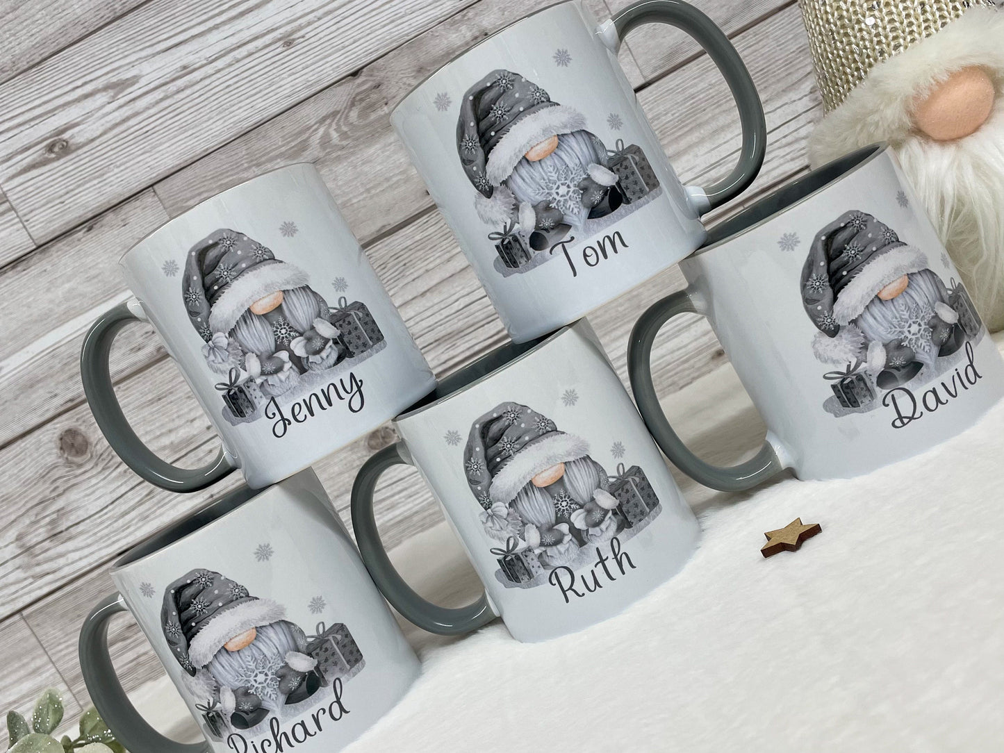 Personalised Christmas Gonk Mug , Grey Girl and Boy Gonk Mug, Christmas Movie Mug, Hot Chocolate Mug, Grey Christmas Gonk Mug for Him & Her