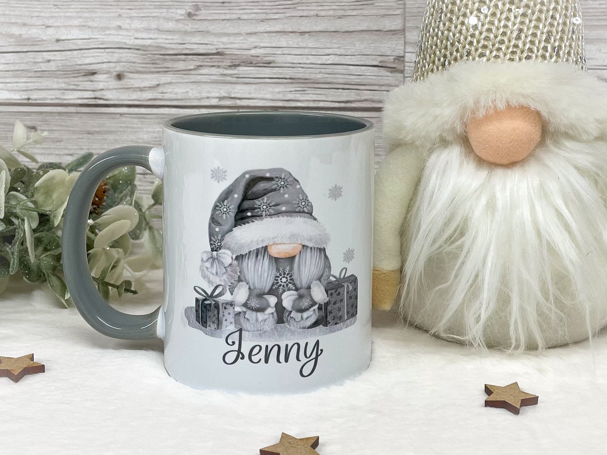 Personalised Christmas Gonk Mug , Grey Girl and Boy Gonk Mug, Christmas Movie Mug, Hot Chocolate Mug, Grey Christmas Gonk Mug for Him & Her