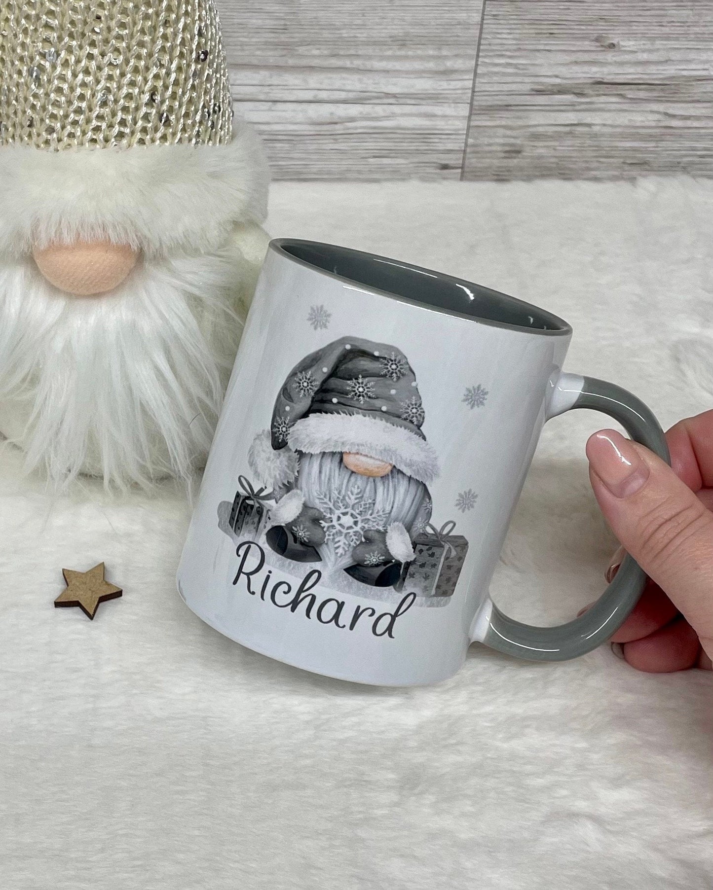 Personalised Christmas Gonk Mug , Grey Girl and Boy Gonk Mug, Christmas Movie Mug, Hot Chocolate Mug, Grey Christmas Gonk Mug for Him & Her