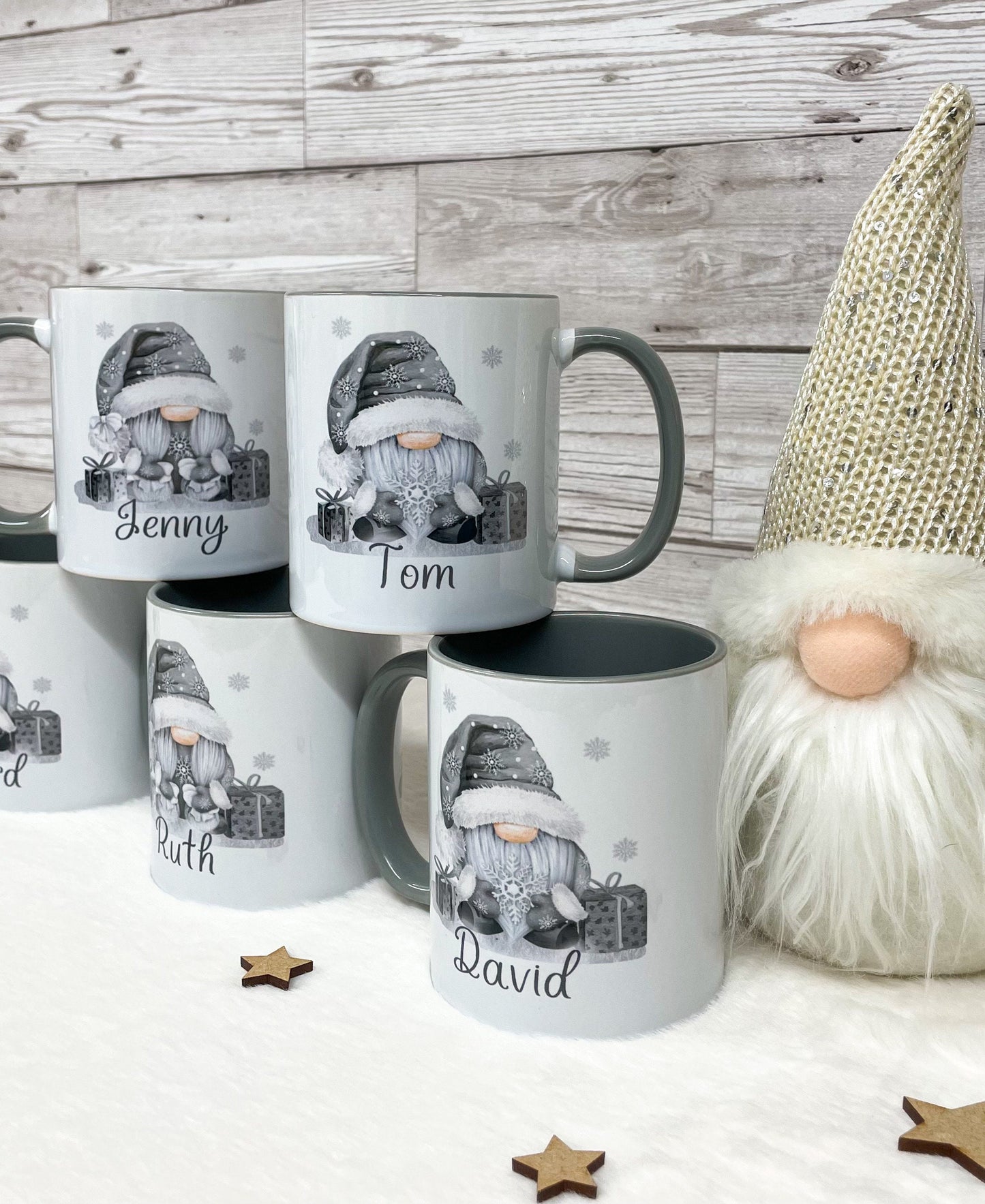 Personalised Christmas Gonk Mug , Grey Girl and Boy Gonk Mug, Christmas Movie Mug, Hot Chocolate Mug, Grey Christmas Gonk Mug for Him & Her