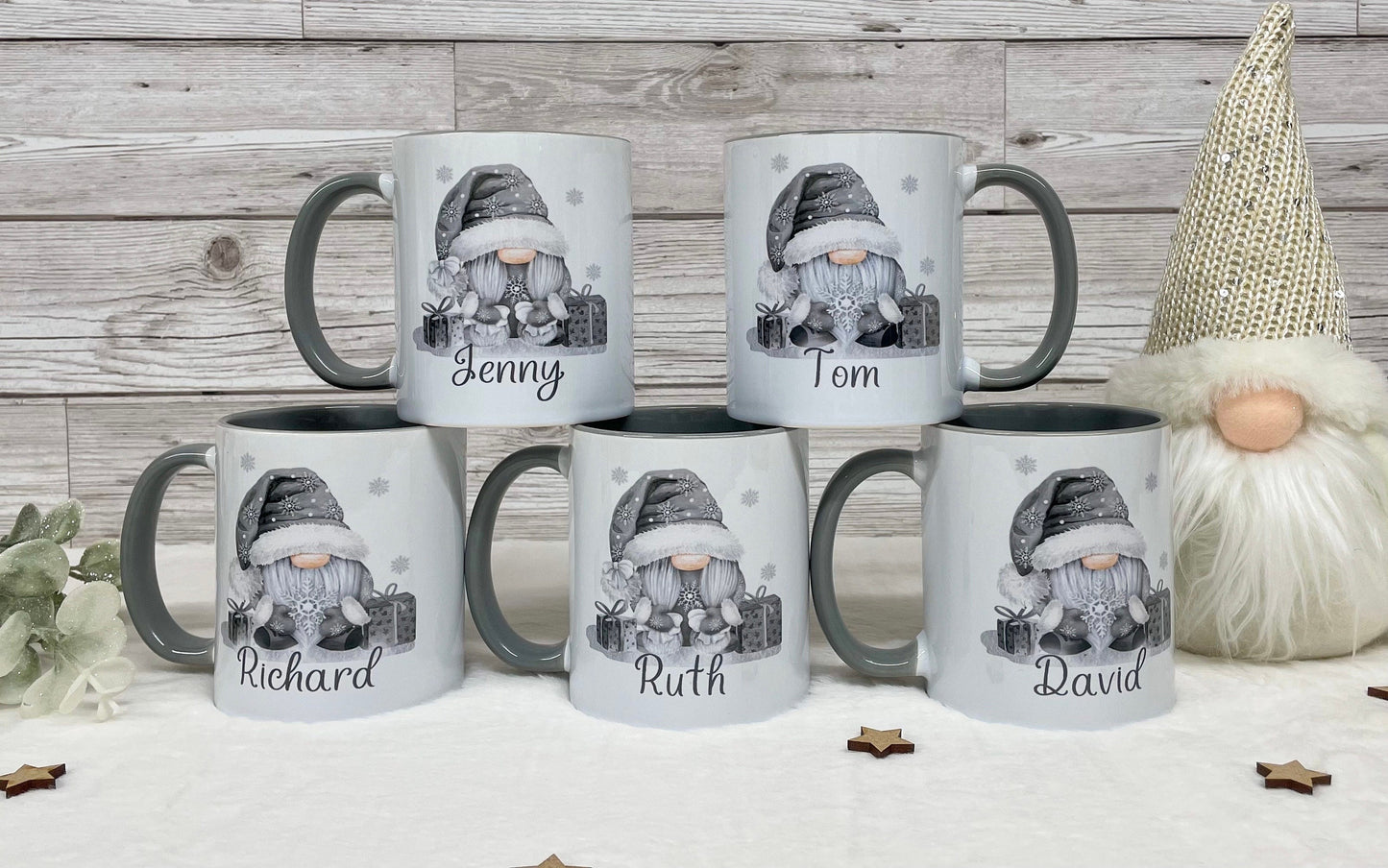 Personalised Christmas Gonk Mug , Grey Girl and Boy Gonk Mug, Christmas Movie Mug, Hot Chocolate Mug, Grey Christmas Gonk Mug for Him & Her