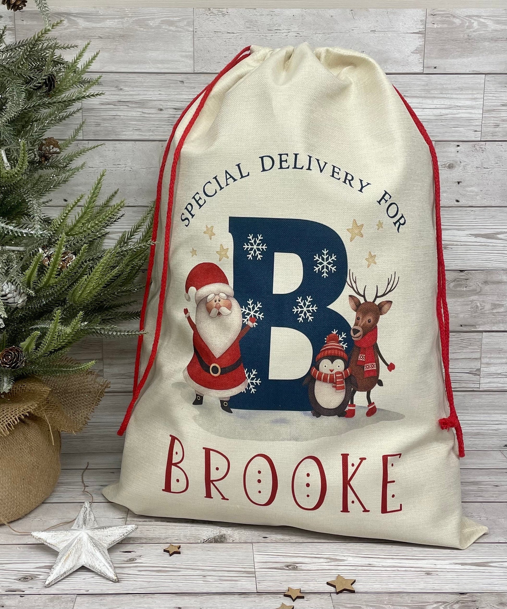 Personalised Santa Sack, Christmas Sack, Christmas Present Sack for Boys & Girls, Christmas Toy Sack with Initial and Name, Xmas Gift Bag