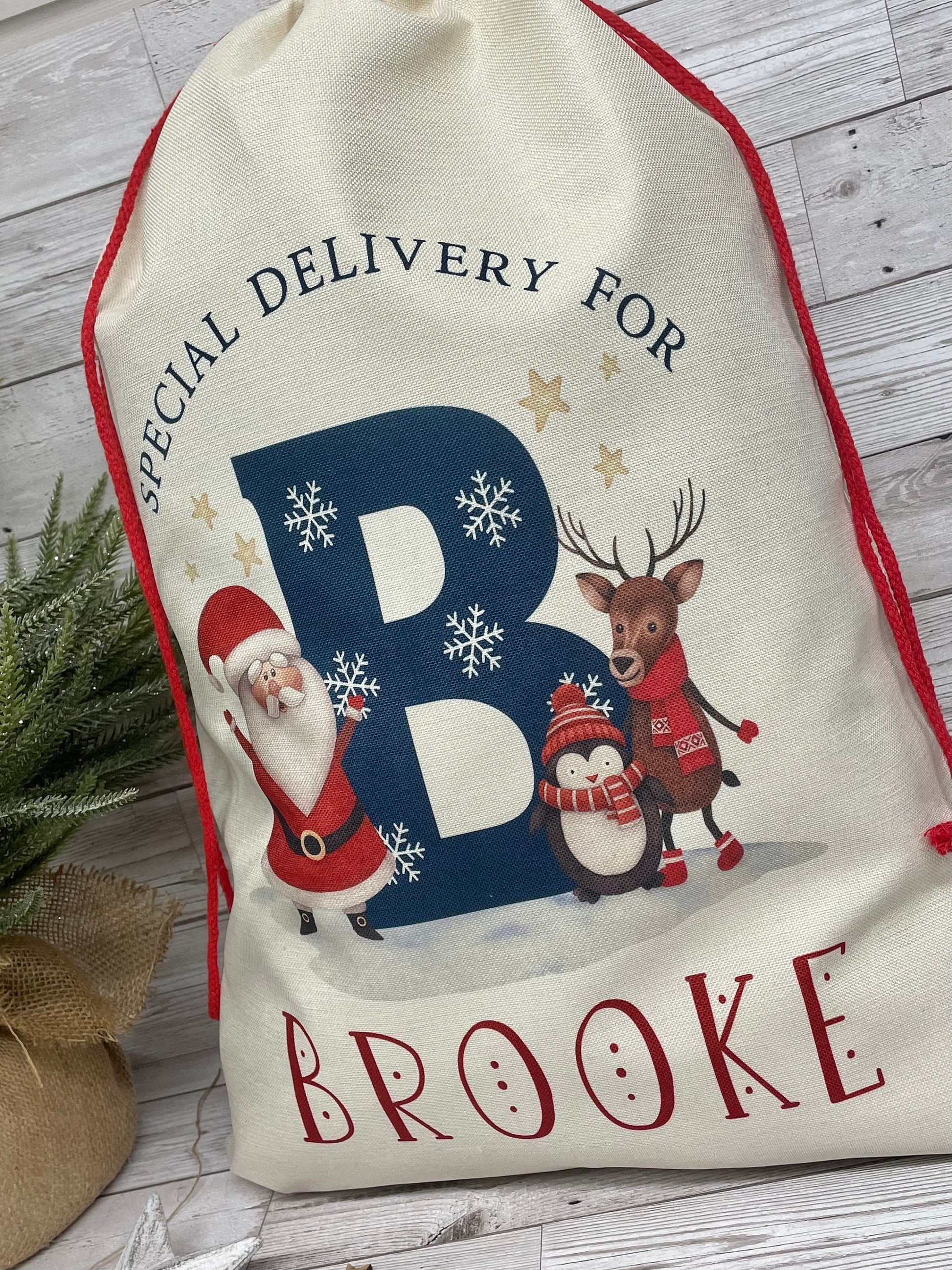 Personalised Santa Sack, Christmas Sack, Christmas Present Sack for Boys & Girls, Christmas Toy Sack with Initial and Name, Xmas Gift Bag