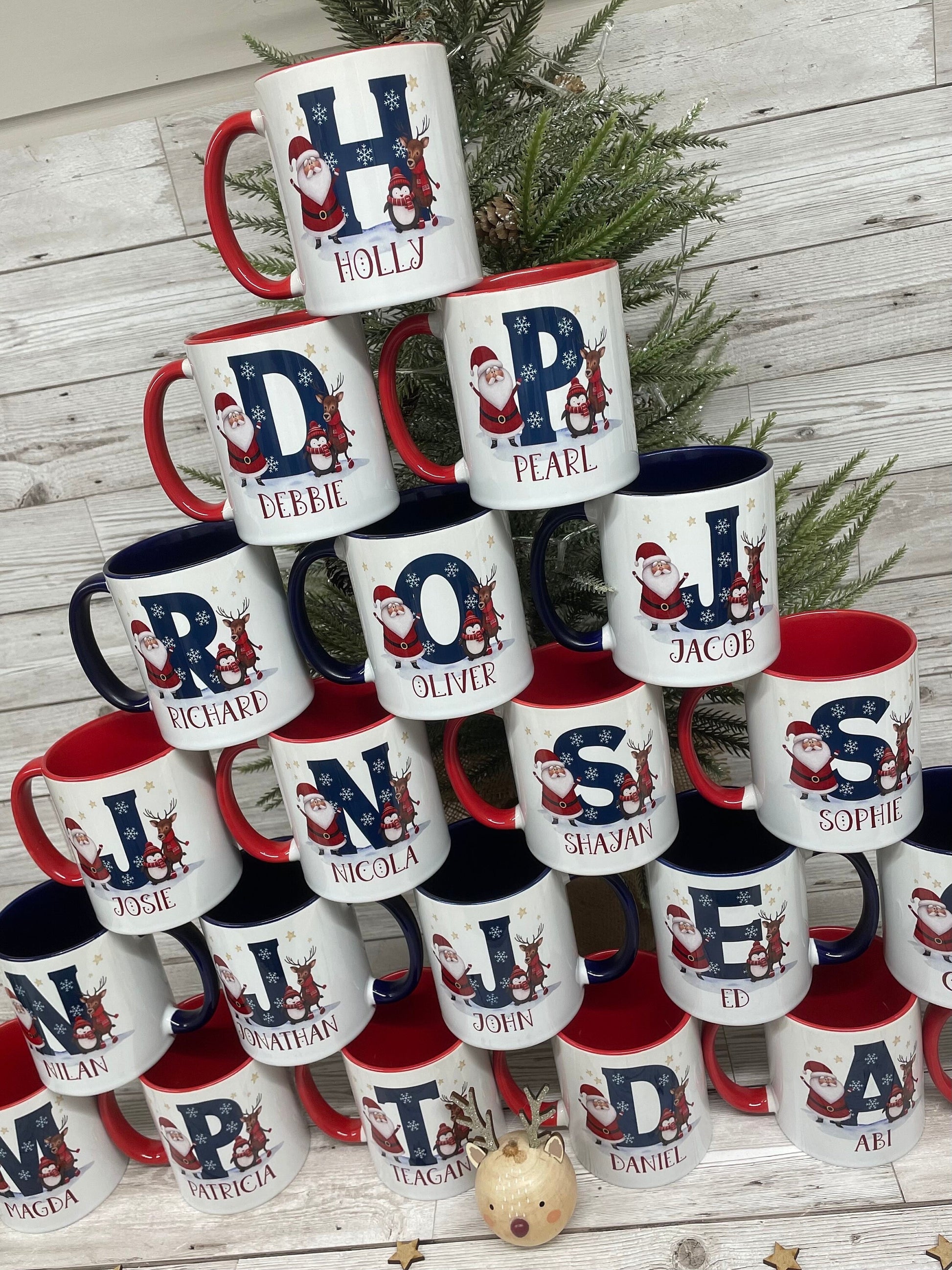Personalised Christmas Mug, Red or Navy Santa & Reindeer Mug, Christmas Movie Mug, Hot Chocolate Mug, Christmas Eve Box, Stocking Filler