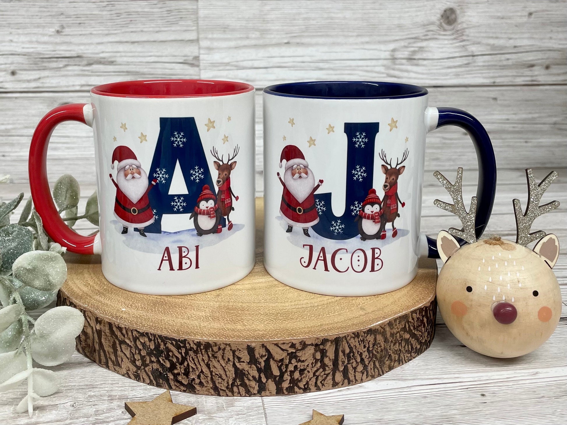 Personalised Christmas Mug, Red or Navy Santa & Reindeer Mug, Christmas Movie Mug, Hot Chocolate Mug, Christmas Eve Box, Stocking Filler
