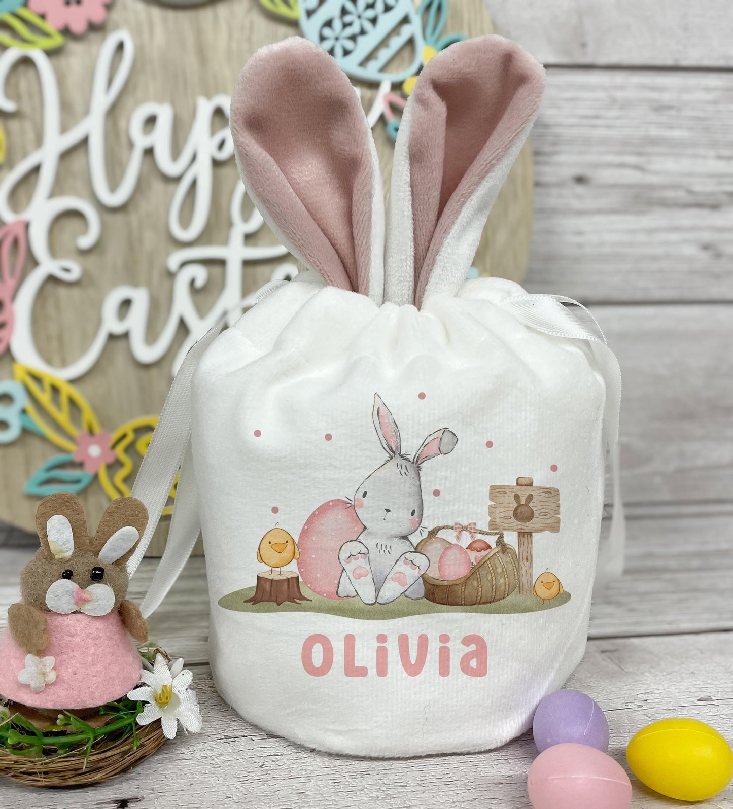 Personalised Small Easter Bunny Drawstring Bag - 4 Designs