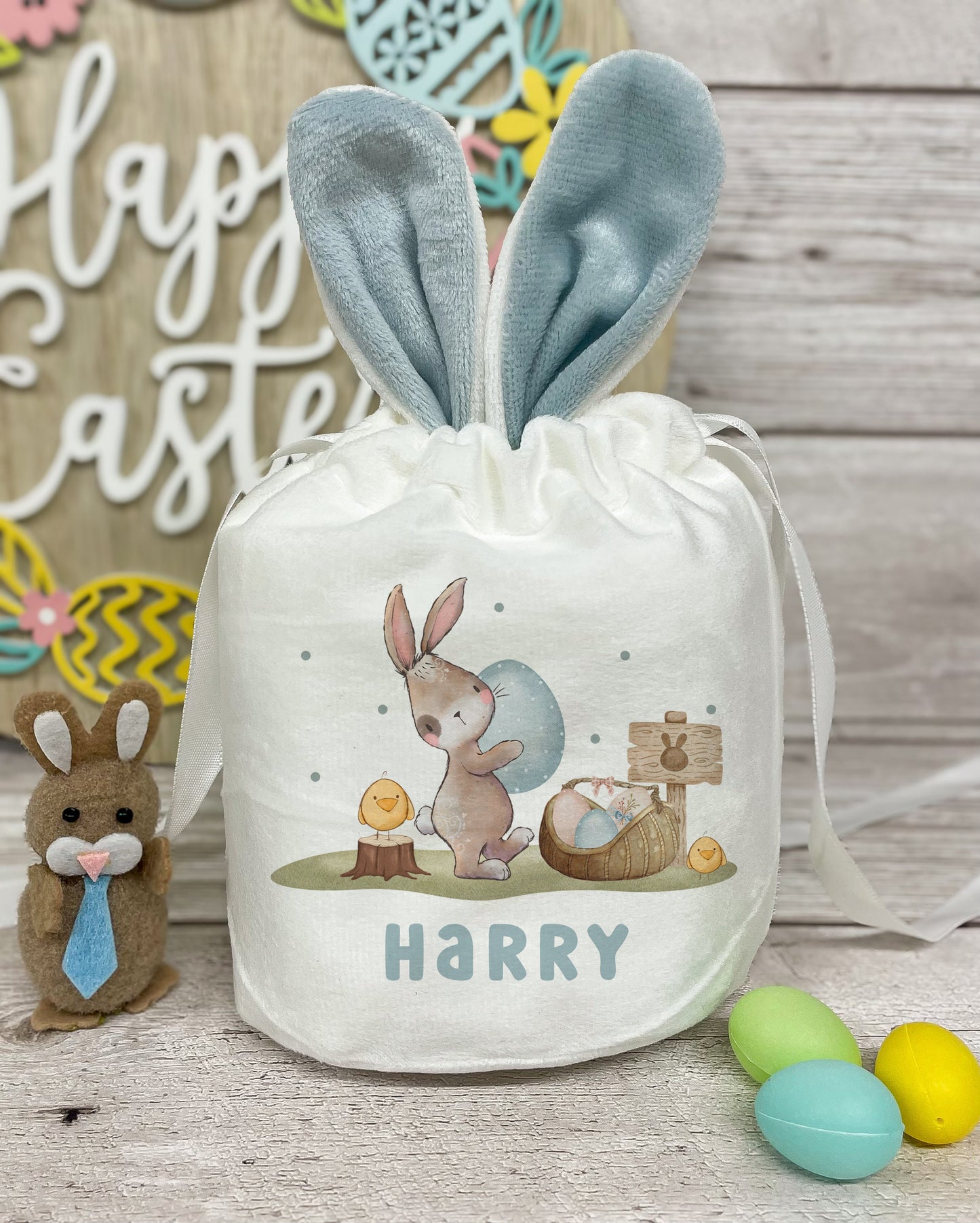 Personalised Small Easter Bunny Drawstring Bag - 4 Designs