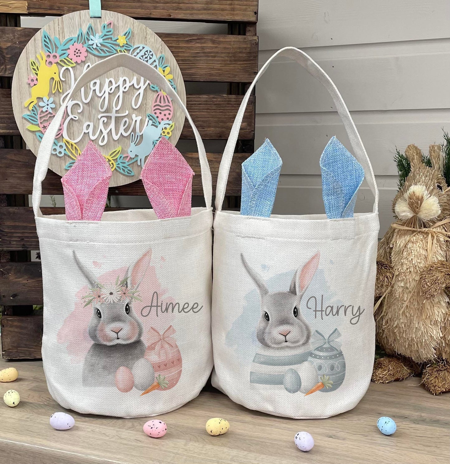 Personalised Linen Bunny Treat Hunt Bag