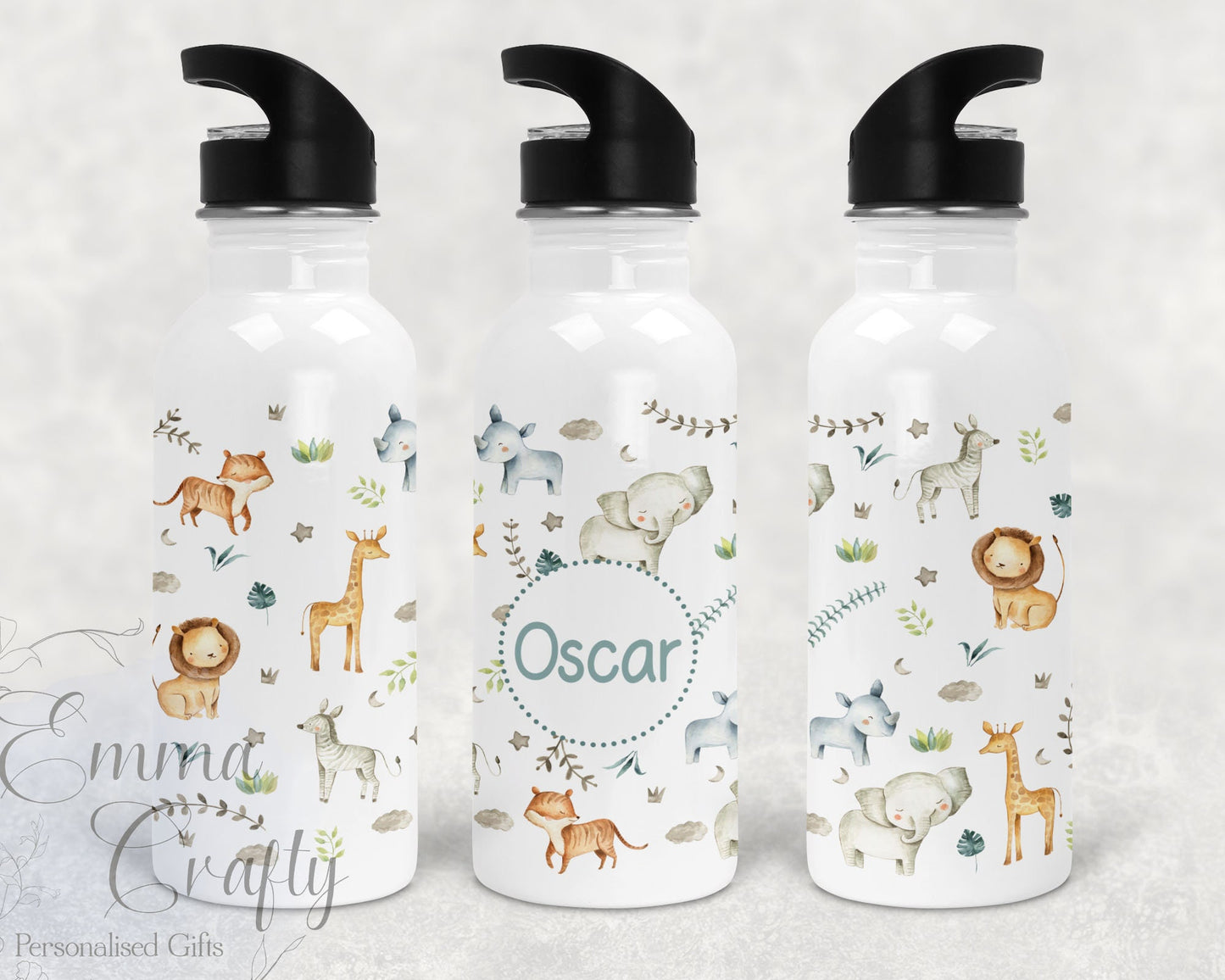 Personalised Safari Animals Water Bottle