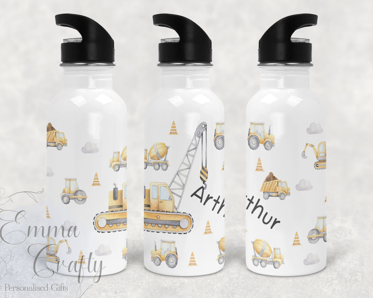 Personalised Kids Construction Water Bottle