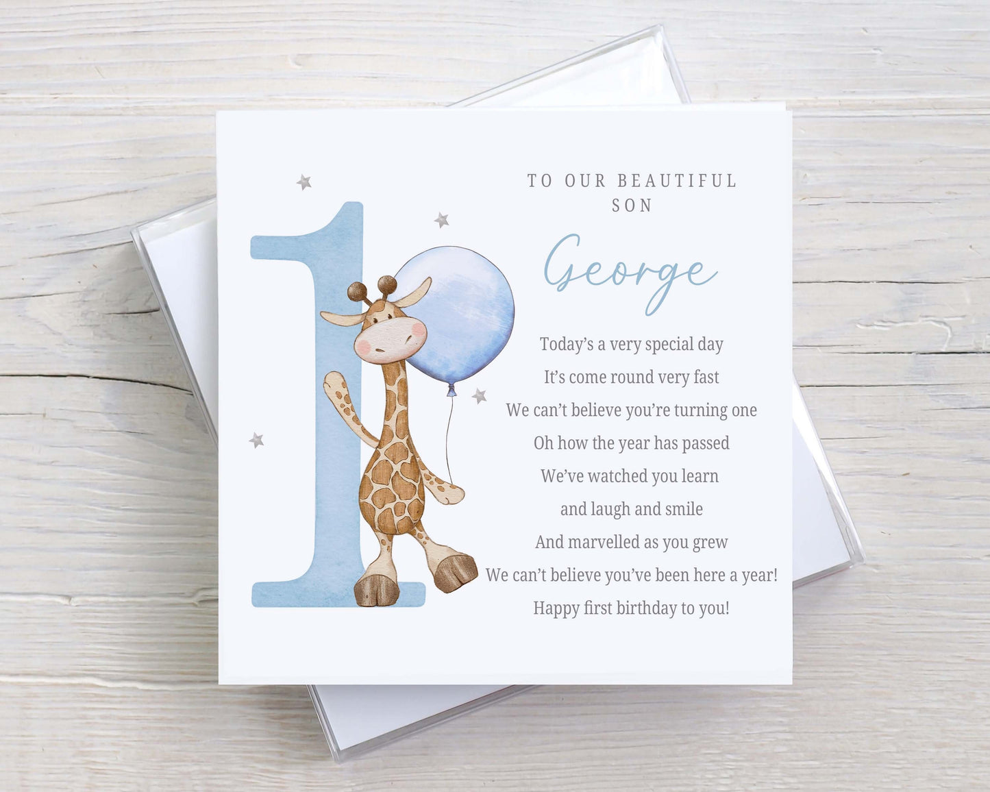 Personalised Boy's Giraffe 1st Birthday Card