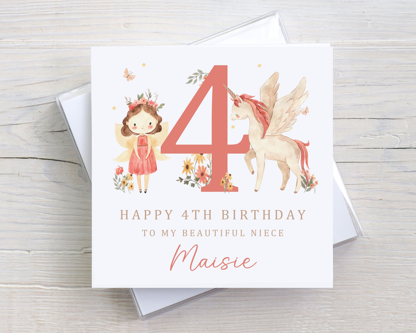 Personalised Girl's Fairy Unicorn Birthday Card