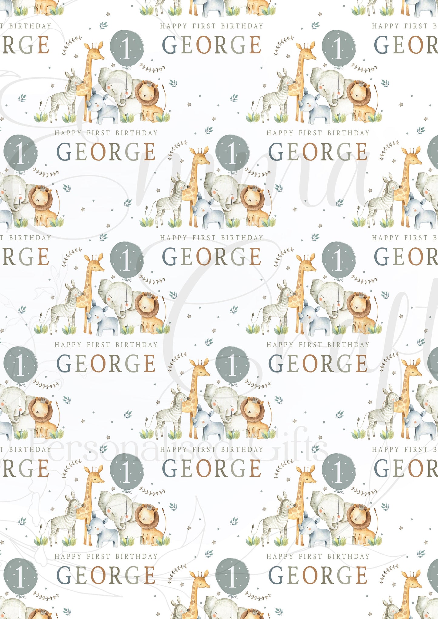 Personalised Safari Animals Birthday Gift Wrapping Paper