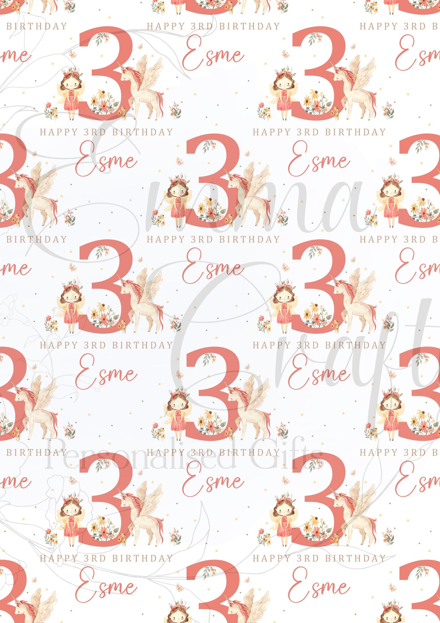 Personalised Girl's Fairy & Unicorn Birthday Gift Wrapping Paper