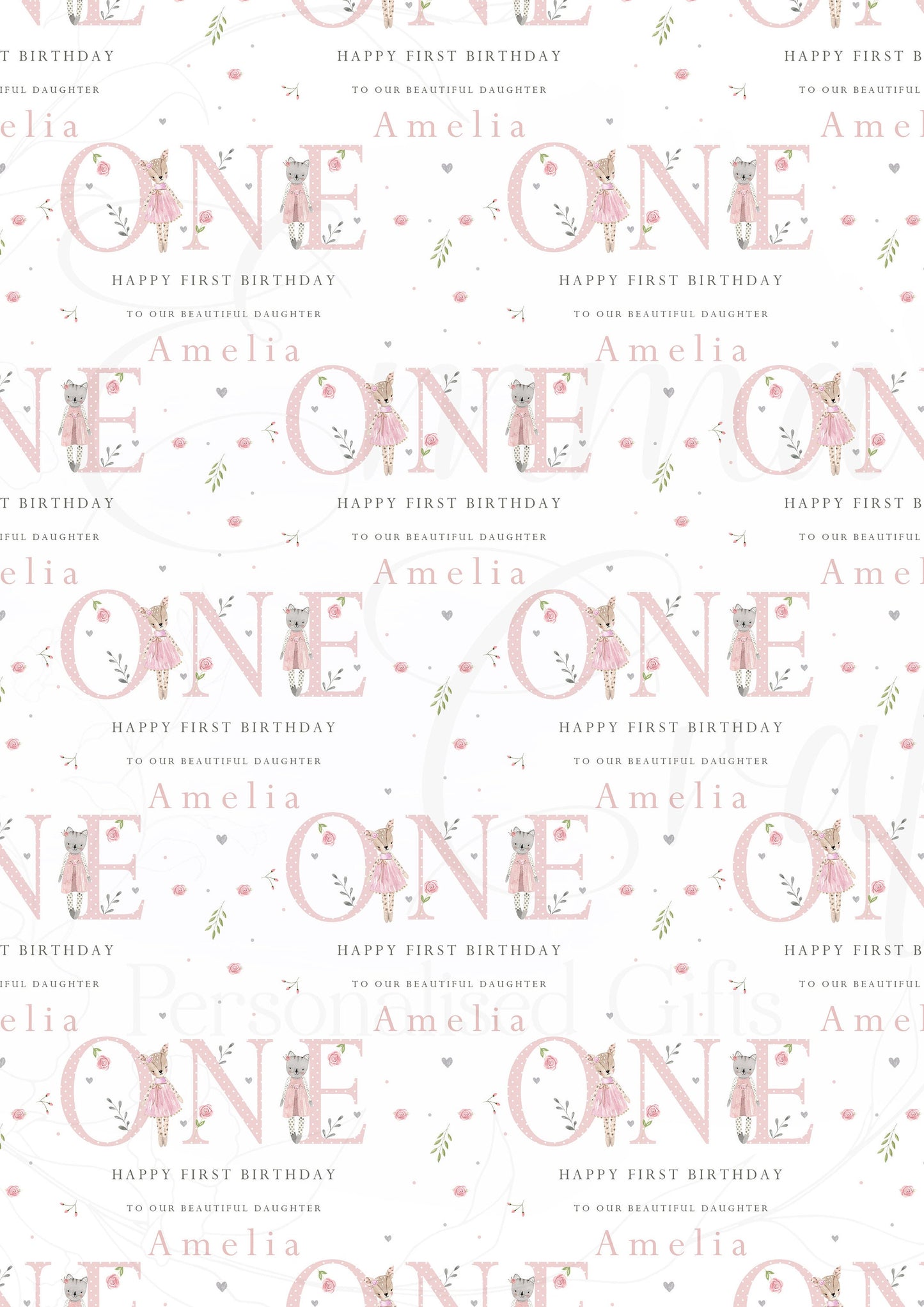 Personalised Girl's 1st Birthday Gift Wrapping Paper