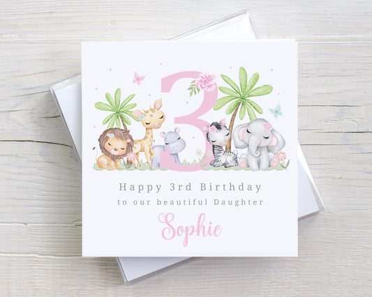 Personalised Girl's Safari Animals Birthday Gift Wrapping Paper