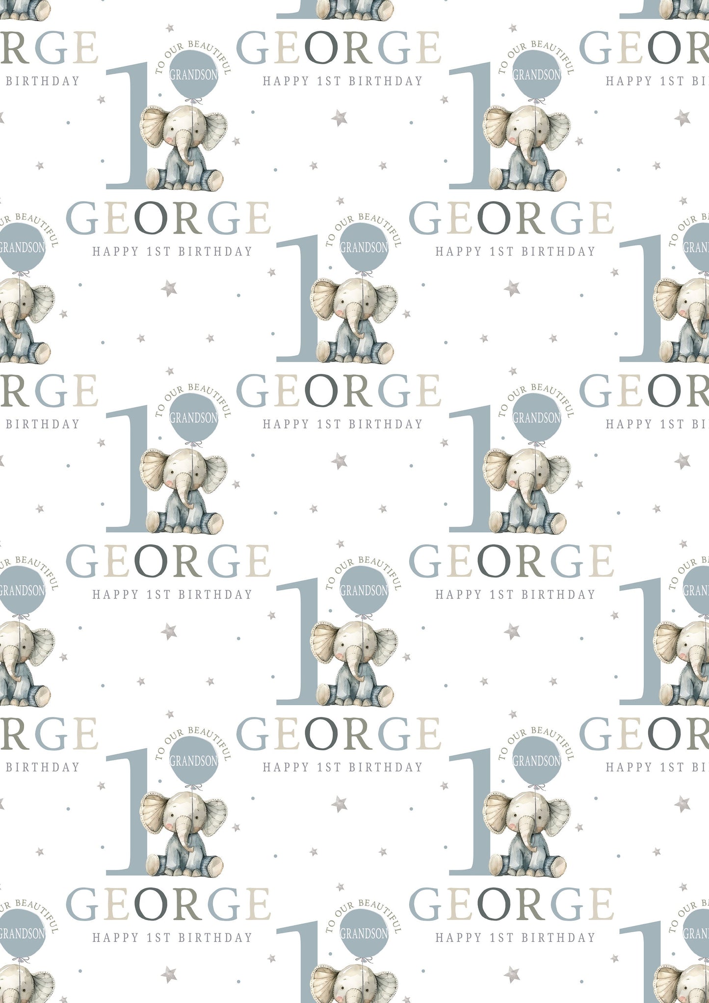 Personalised 1st Birthday Gift Wrapping Paper Blue Elephant