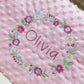 Personalised Pink Baby Blanket Embroidered with Name and Floral Wreath, Baby Shower Gift, Newborn Baby Gift, Christening Gift Baby Girl