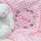 Personalised Pink Baby Blanket Embroidered with Name and Floral Wreath, Baby Shower Gift, Newborn Baby Gift, Christening Gift Baby Girl