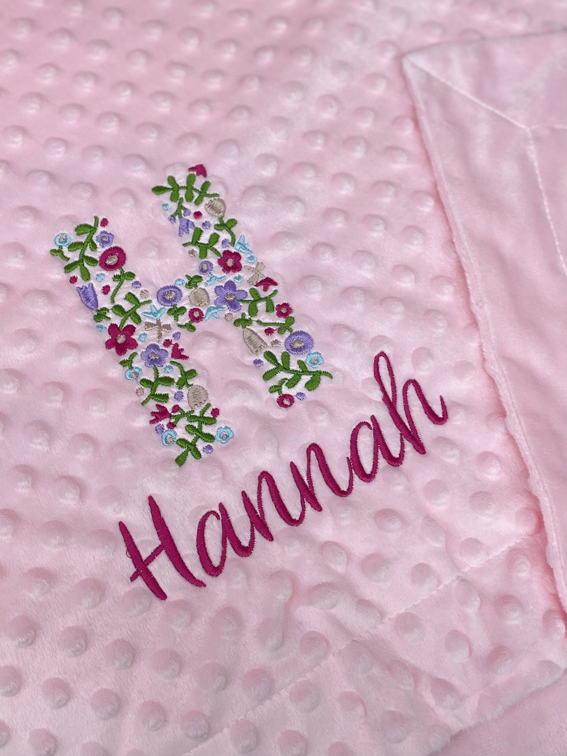 Personalised Pink Baby Blanket Embroidered with Name and Floral Letter, Baby Shower Gift, Newborn Baby Gift, Christening Gift Baby Girl