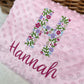 Personalised Pink Baby Blanket Embroidered with Name and Floral Letter, Baby Shower Gift, Newborn Baby Gift, Christening Gift Baby Girl